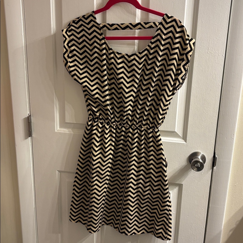 Charming Charlie Black and Cream Striped Dress